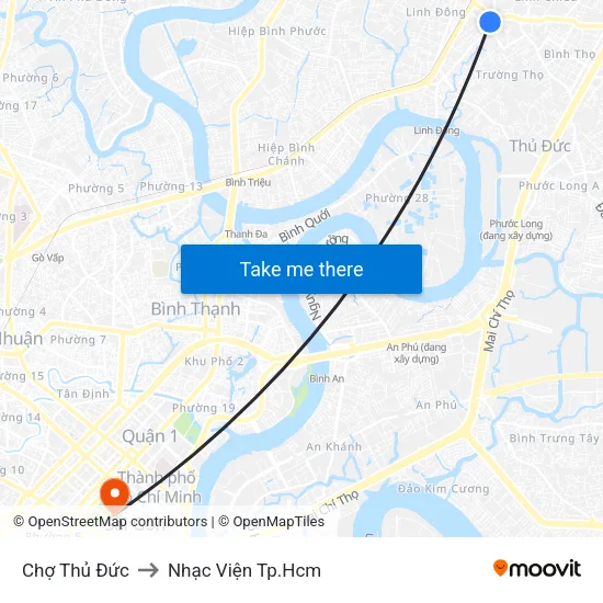 Chợ Thủ Đức to Nhạc Viện Tp.Hcm map