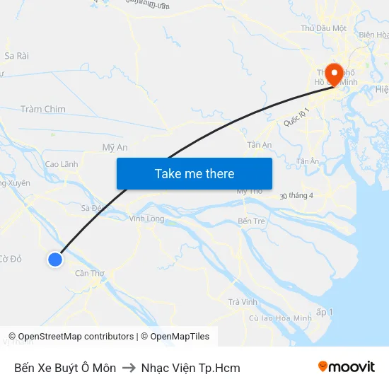 Bến Xe Buýt Ô Môn to Nhạc Viện Tp.Hcm map