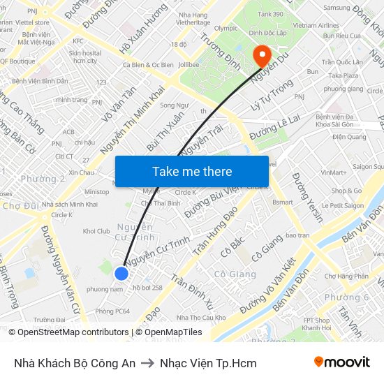 Nhà Khách Bộ Công An to Nhạc Viện Tp.Hcm map