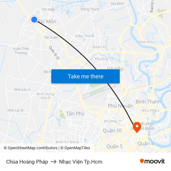 Chùa Hoàng Pháp to Nhạc Viện Tp.Hcm map