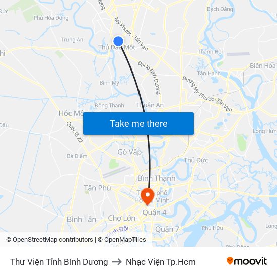 Thư Viện Tỉnh Bình Dương to Nhạc Viện Tp.Hcm map