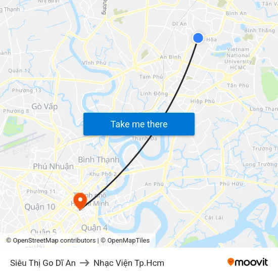 Siêu Thị Go Dĩ An to Nhạc Viện Tp.Hcm map