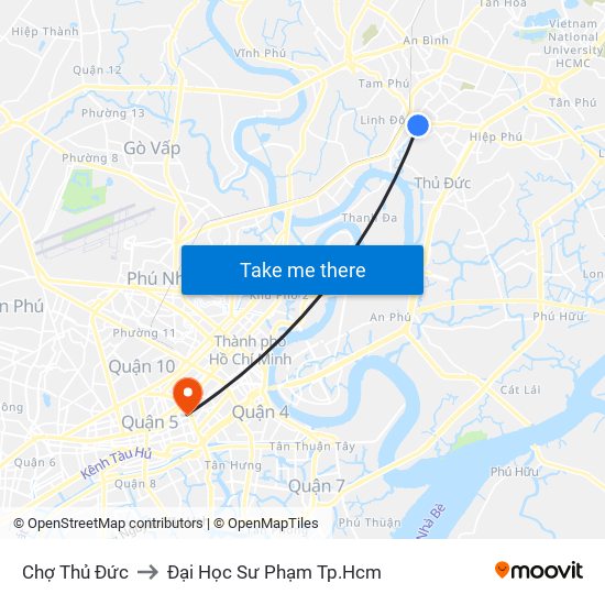 Chợ Thủ Đức to Đại Học Sư Phạm Tp.Hcm map