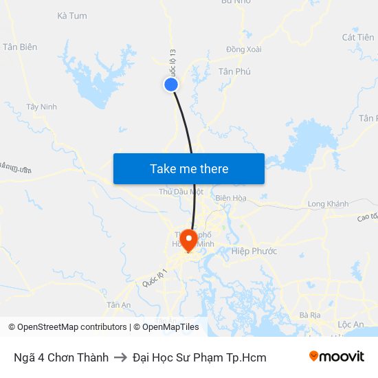 Ngã 4 Chơn Thành to Đại Học Sư Phạm Tp.Hcm map