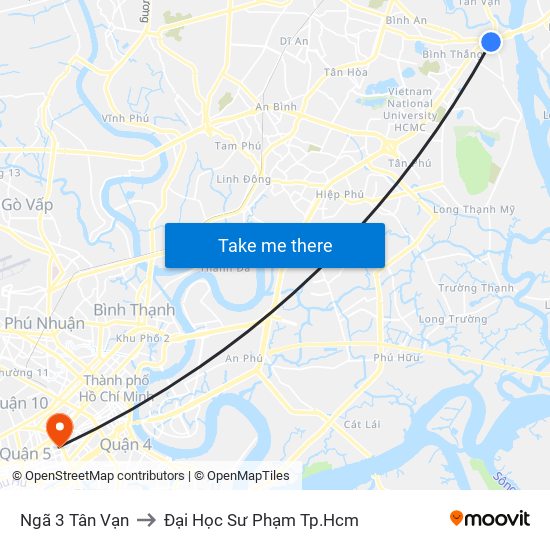 Ngã 3 Tân Vạn to Đại Học Sư Phạm Tp.Hcm map