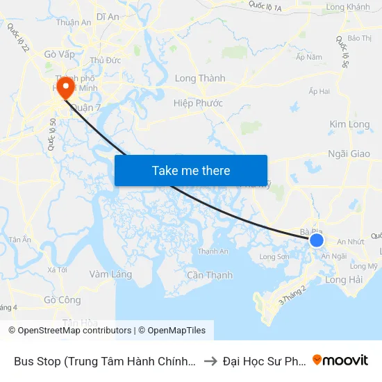 Bus Stop (Trung Tâm Hành Chính Tỉnh Bà Rịa - Vũng Tàu) to Đại Học Sư Phạm Tp.Hcm map