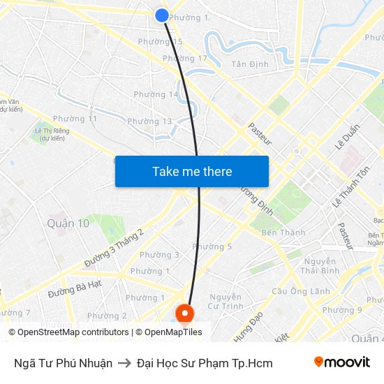 Ngã Tư Phú Nhuận to Đại Học Sư Phạm Tp.Hcm map