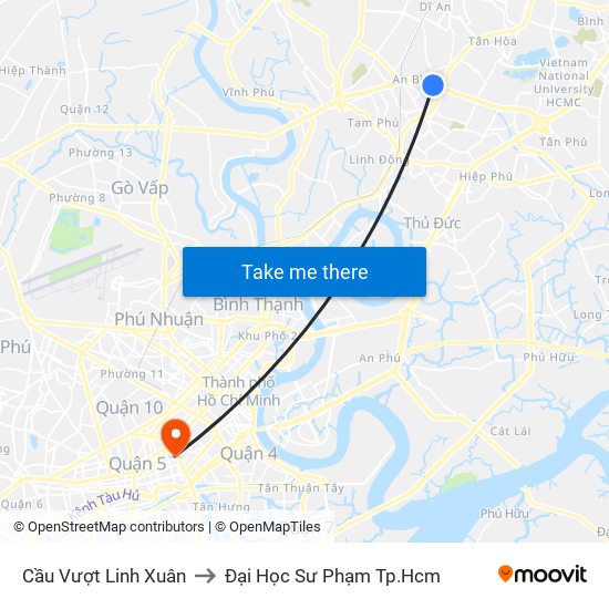 Cầu Vượt Linh Xuân to Đại Học Sư Phạm Tp.Hcm map