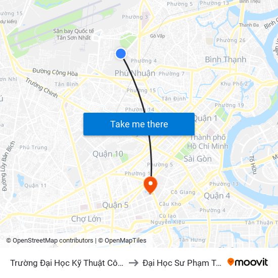 Trường Đại Học Kỹ Thuật Công Nghệ to Đại Học Sư Phạm Tp.Hcm map