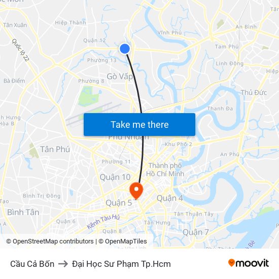 Cầu Cả Bốn to Đại Học Sư Phạm Tp.Hcm map