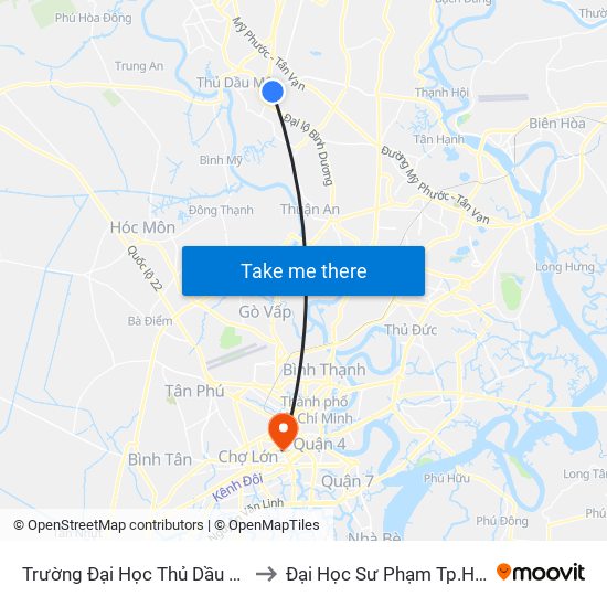 Trường Đại Học Thủ Dầu Một to Đại Học Sư Phạm Tp.Hcm map