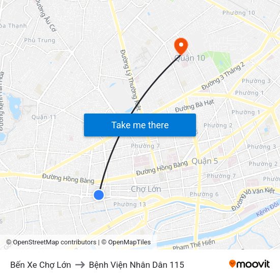 Bến Xe Chợ Lớn to Bệnh Viện Nhân Dân 115 map