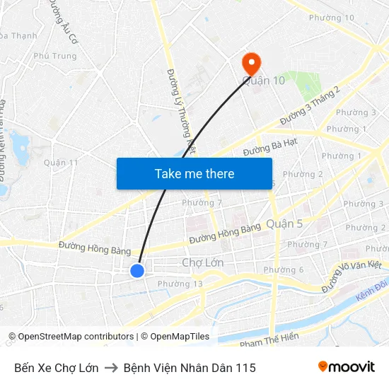 Bến Xe Chợ Lớn to Bệnh Viện Nhân Dân 115 map