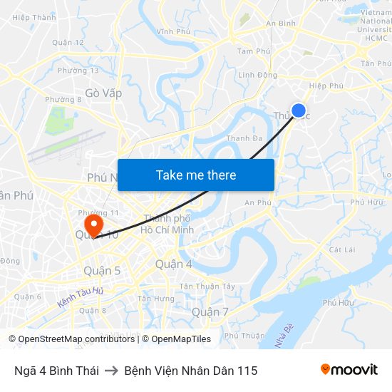 Ngã 4 Bình Thái to Bệnh Viện Nhân Dân 115 map