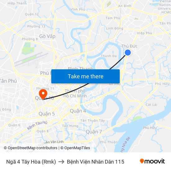 Ngã 4 Tây Hòa (Rmk) to Bệnh Viện Nhân Dân 115 map