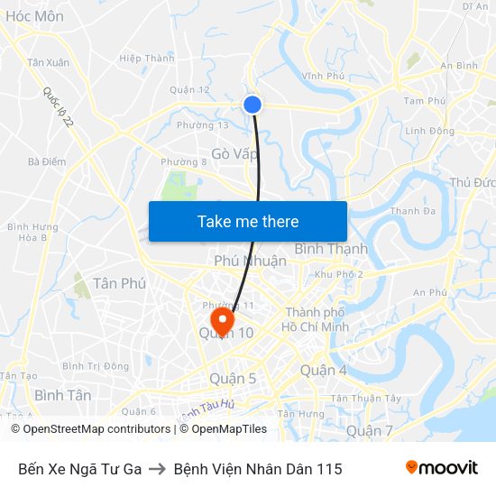 Bến Xe Ngã Tư Ga to Bệnh Viện Nhân Dân 115 map