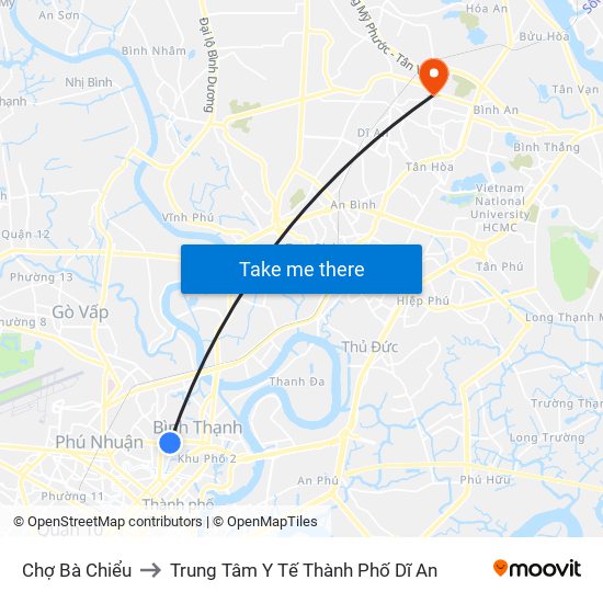 Chợ Bà Chiểu to Trung Tâm Y Tế Thành Phố Dĩ An map