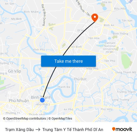 Trạm Xăng Dầu to Trung Tâm Y Tế Thành Phố Dĩ An map