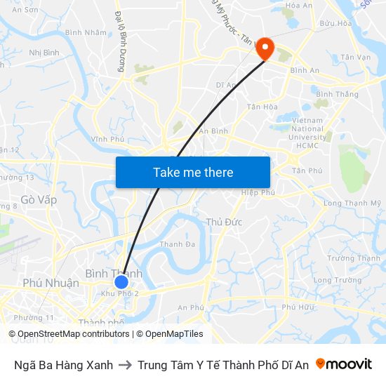 Ngã Ba Hàng Xanh to Trung Tâm Y Tế Thành Phố Dĩ An map