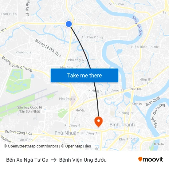 Bến Xe Ngã Tư Ga to Bệnh Viện Ung Bướu map