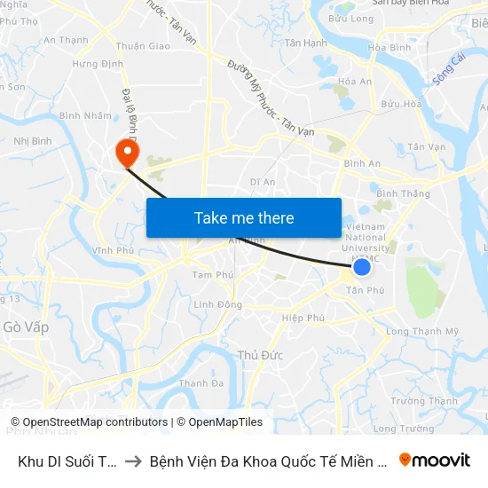 Khu Dl Suối Tiên to Bệnh Viện Đa Khoa Quốc Tế Miền Đông map