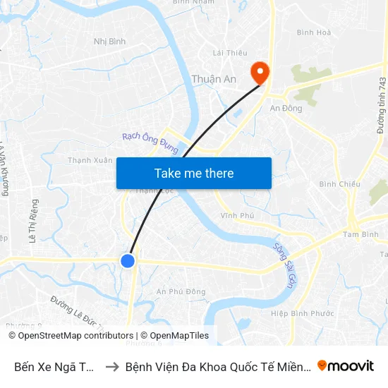 Bến Xe Ngã Tư Ga to Bệnh Viện Đa Khoa Quốc Tế Miền Đông map