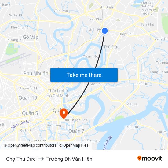 Chợ Thủ Đức to Trường Đh Văn Hiến map