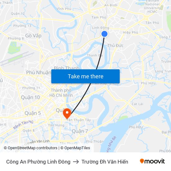 Công An Phường Linh Đông to Trường Đh Văn Hiến map