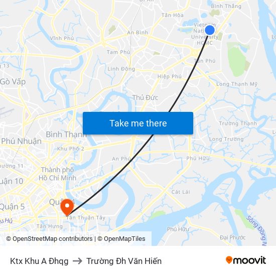 Ktx Khu A Đhqg to Trường Đh Văn Hiến map