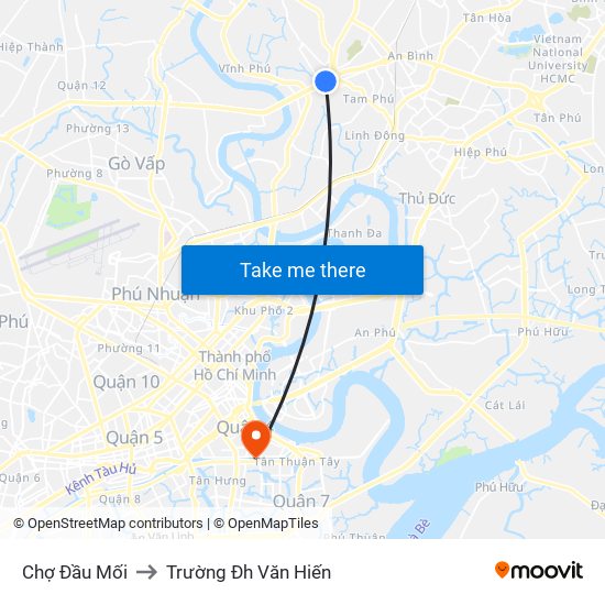 Chợ Đầu Mối to Trường Đh Văn Hiến map