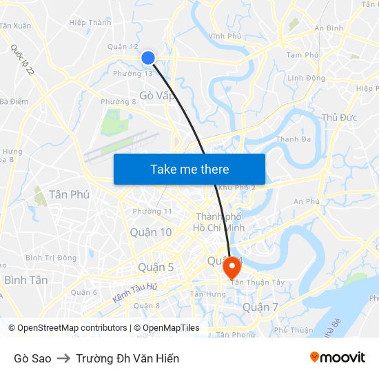 Gò Sao to Trường Đh Văn Hiến map