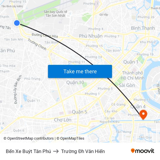 Bến Xe Buýt Tân Phú to Trường Đh Văn Hiến map