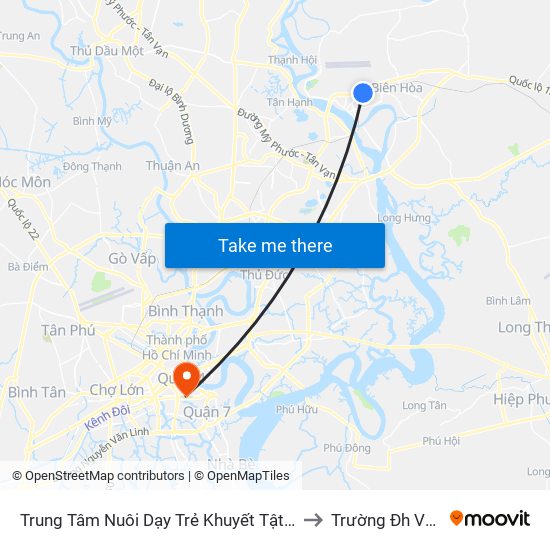 Trung Tâm Nuôi Dạy Trẻ Khuyết Tật Tỉnh Đồng Nai to Trường Đh Văn Hiến map