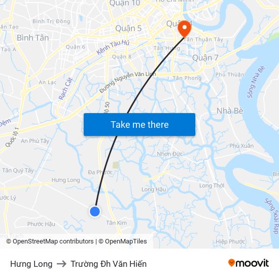 Hưng Long to Trường Đh Văn Hiến map