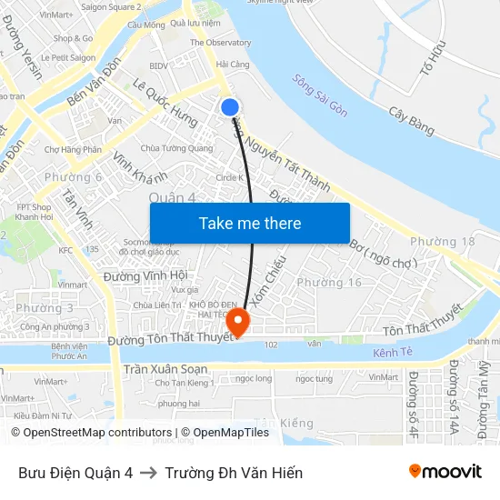 Bưu Điện Quận 4 to Trường Đh Văn Hiến map
