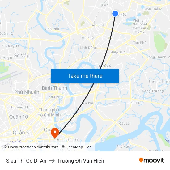 Siêu Thị Go Dĩ An to Trường Đh Văn Hiến map