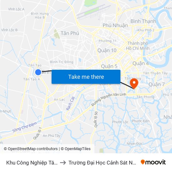 Khu Công Nghiệp Tân Tạo to Trường Đại Học Cảnh Sát Nhân Dân map