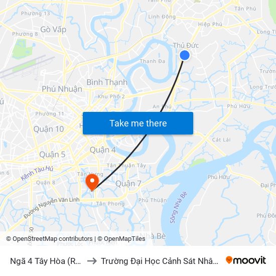 Ngã 4 Tây Hòa (Rmk) to Trường Đại Học Cảnh Sát Nhân Dân map