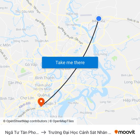 Ngã Tư Tân Phong to Trường Đại Học Cảnh Sát Nhân Dân map