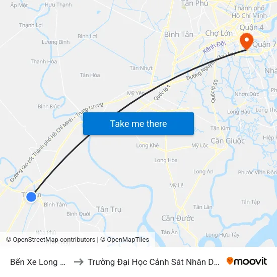 Bến Xe Long An to Trường Đại Học Cảnh Sát Nhân Dân map
