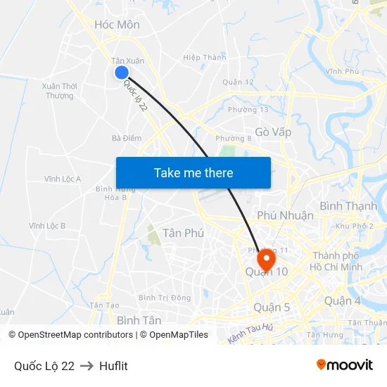 Quốc Lộ 22 to Huflit map