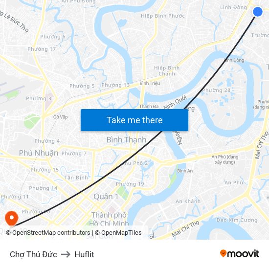 Chợ Thủ Đức to Huflit map