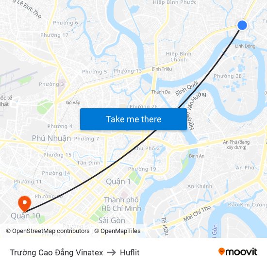 Trường Cao Đẳng Vinatex to Huflit map