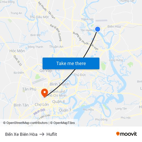 Bến Xe Biên Hòa to Huflit map