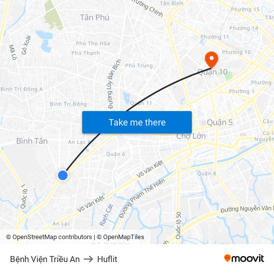 Bệnh Viện Triều An to Huflit map