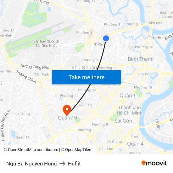 Ngã Ba Nguyên Hồng to Huflit map