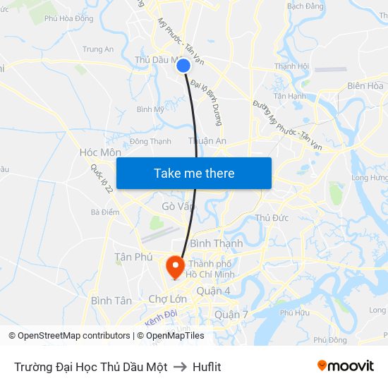 Trường Đại Học Thủ Dầu Một to Huflit map