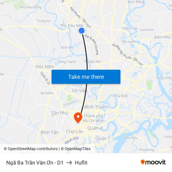 Ngã Ba Trần Văn Ơn - D1 to Huflit map