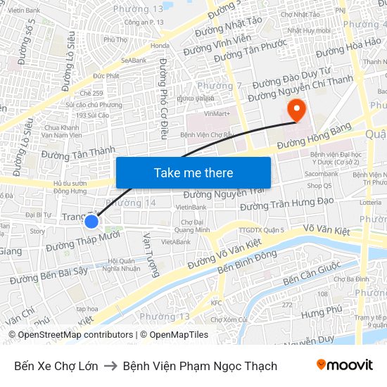 Bến Xe Chợ Lớn to Bệnh Viện Phạm Ngọc Thạch map