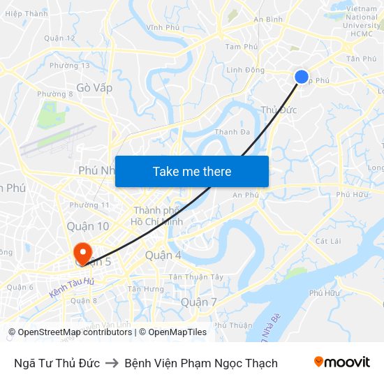 Ngã Tư Thủ Đức to Bệnh Viện Phạm Ngọc Thạch map